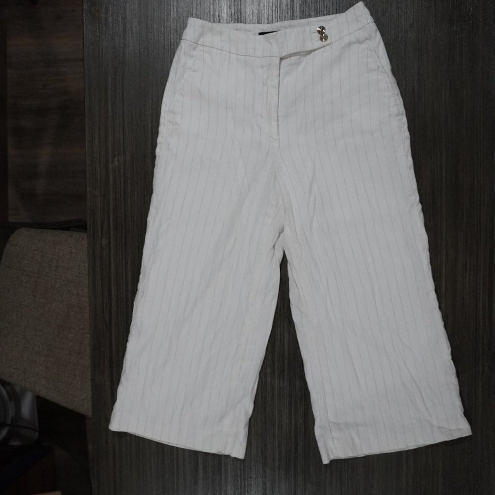 White House Black Market Off-White Linen Cropped Wide-Leg Pants Size 4